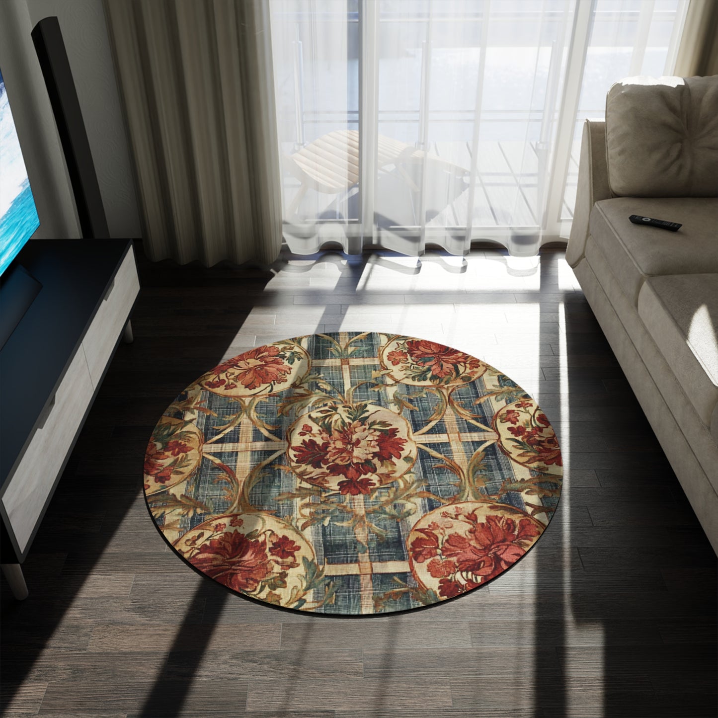 William Morris Inspired Round Area Rug, Traditional, Colorful Cool Unique Area Rugs, Unique 60" Round Rug, Custom Print Available