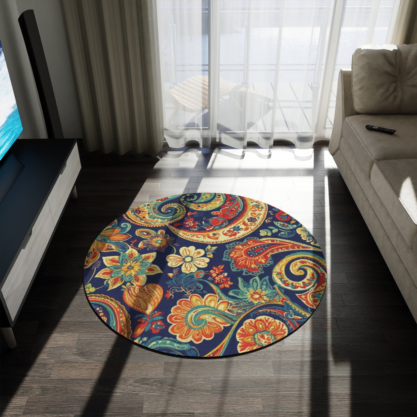 Retro Gustav Klimt Inspired Round Paisley Area Rug, Funky, Colorful & Unique Area Rugs, Unique 60" Round Rug, Woodland Forest Rug