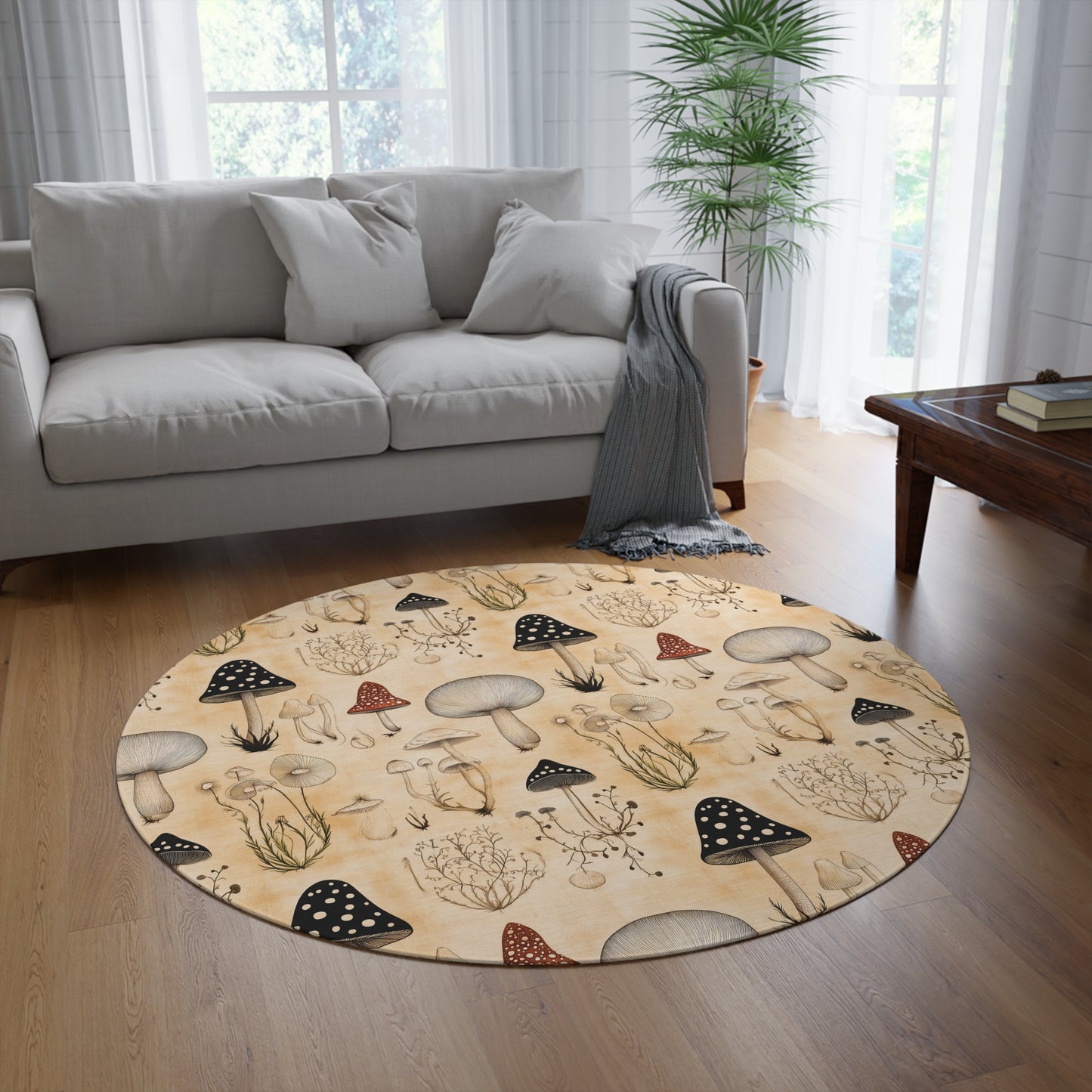Mushroom Round Area Rug, Funky, Colorful & Unique Fairycore Area Rugs, Unique 60" Round Rug, Custom Print Available