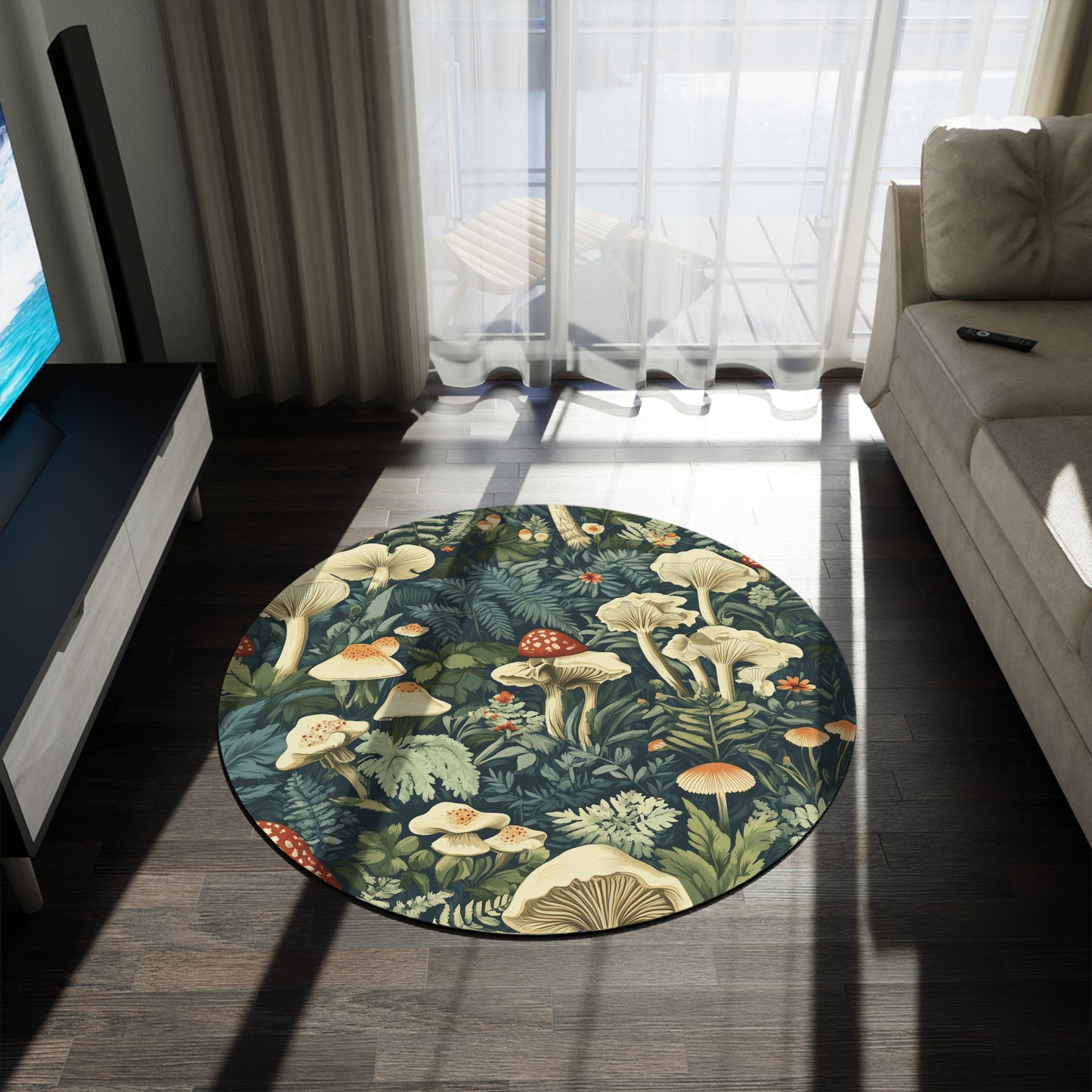 Mushroom Round Area Rug, Funky, Colorful & Unique Fairycore Area Rugs, Unique 60" Round Rug, Custom Print Available