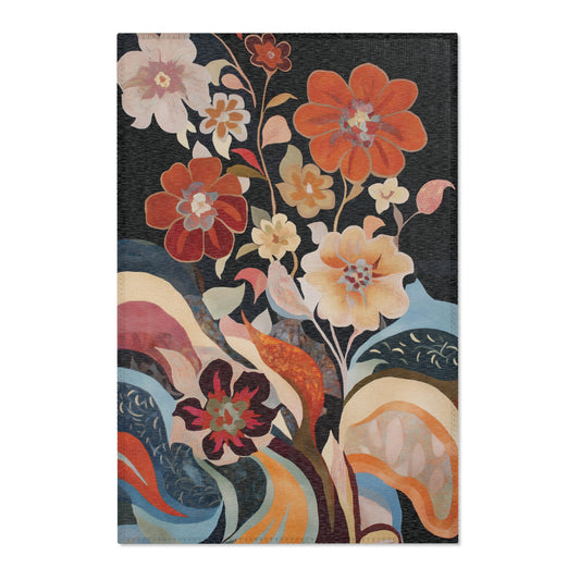 Modern Boho Floral Area Rug, Funky, Colorful, & Unique Area Rugs, Custom Print Rug Bathmat Doormat, 3 Sizes-24x36 in, 36x60 in and 48x72 in