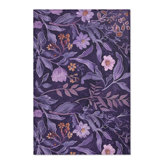 Modern Boho Floral Lavender Area Rug, Funky, Colorful, & Unique Area Rugs, Custom Print Rug Bathmat, 3 Sizes-24x36 in, 36x60 in and 48x72 in