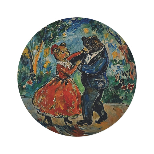 Round Dancing Bears Area Rug, Funky, Colorful & Unique Area Rugs, Unique 60" Round Rug, Woodland Animal Forest Rug, Woodland Nursery Rug