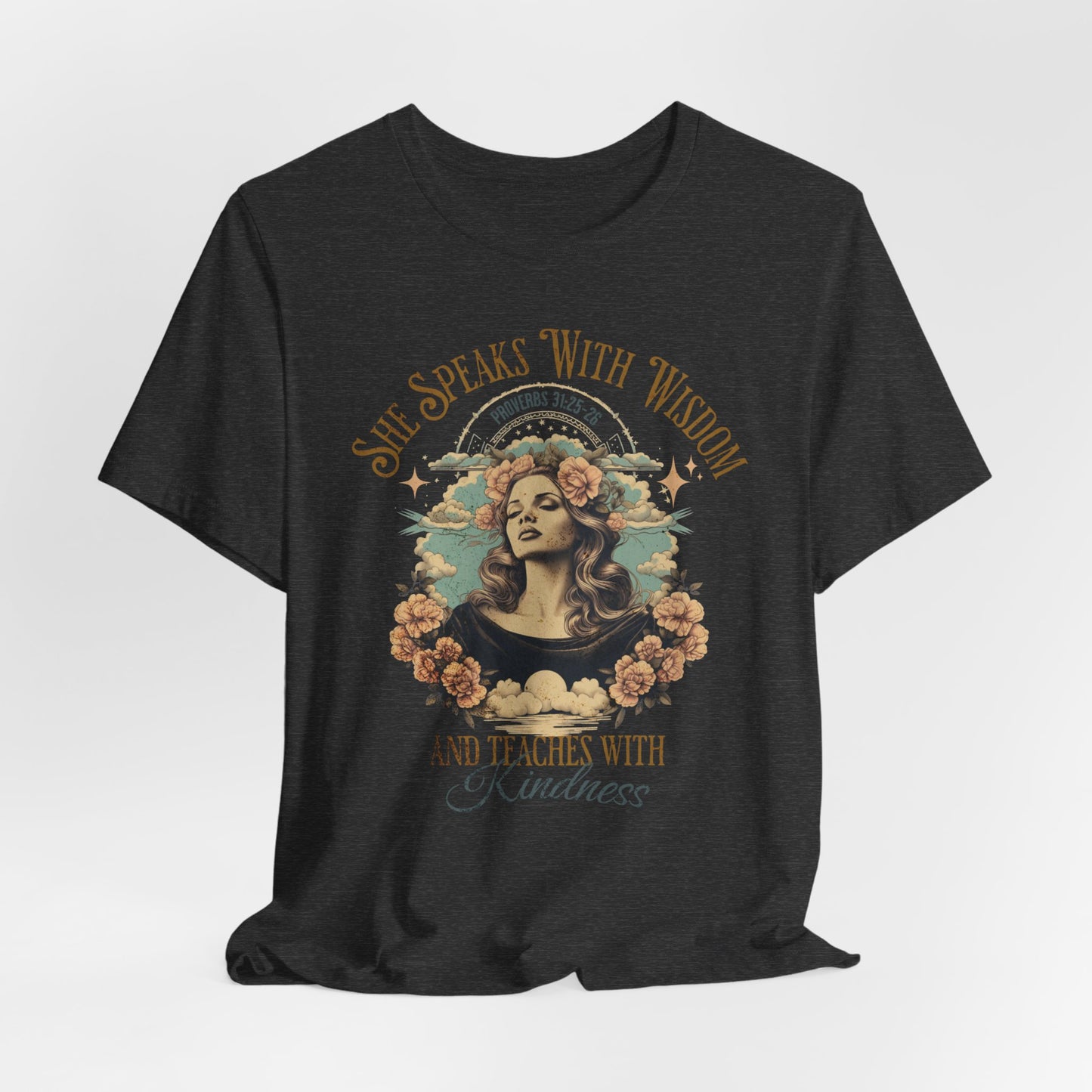She Speaks with Wisdom T-Shirt - Unisex Jersey Short Sleeve Tee, Christian Merch, Christian Streetwear, Faith Based Shirt
