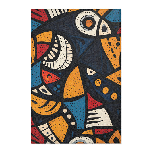 Modern Geometric Area Rug, Funky, Off White, & Unique Area Rugs, Custom Print Rug or Bathmat, 3 Sizes - 24x36 in, 36x60 in and 48x72 in