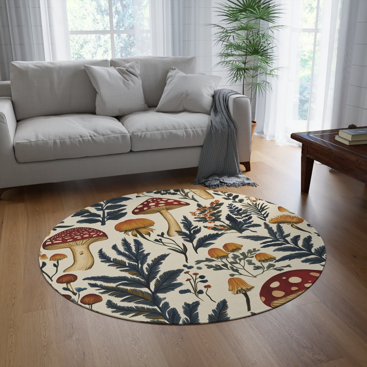 Round Mushroom Area Rug, Funky, Colorful & Unique Fairycore Area Rugs, Unique 60" Round Rug, Custom Print Available