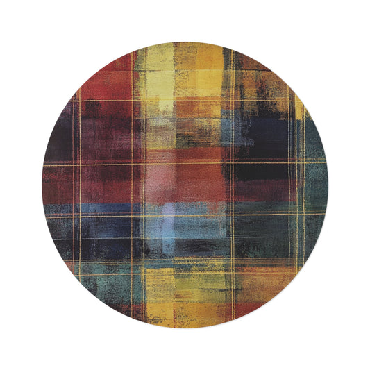 Checkered Plaid Round Area Rug, Funky, Colorful Cool Unique Area Rugs, Unique 60" Round Rug, Custom Print Available