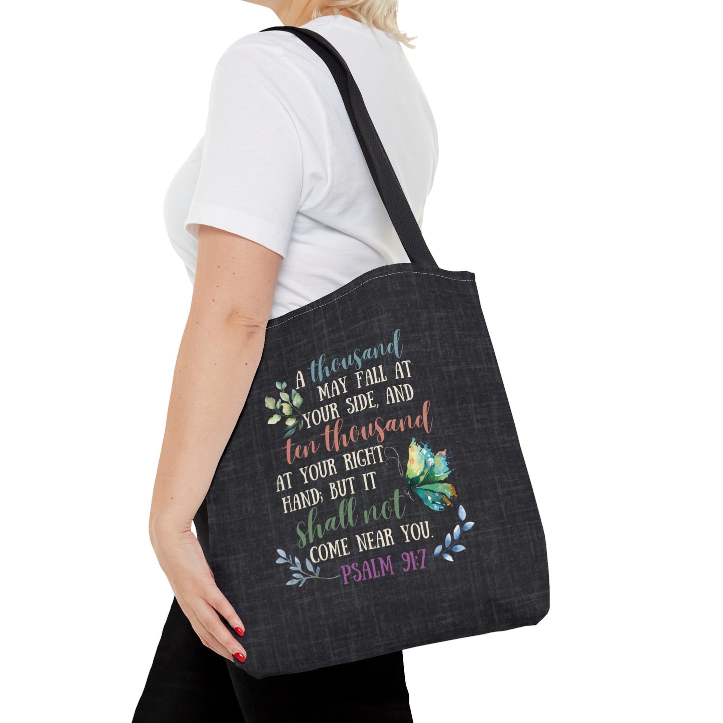 Psalm 91:7 Tote Bag, Christian Merch, Gifts of the Holy Spirit, Travel Bag, Bible Bag, , Book Bag, Getaway Bag, Secret Santa Gift, Gift for Church People