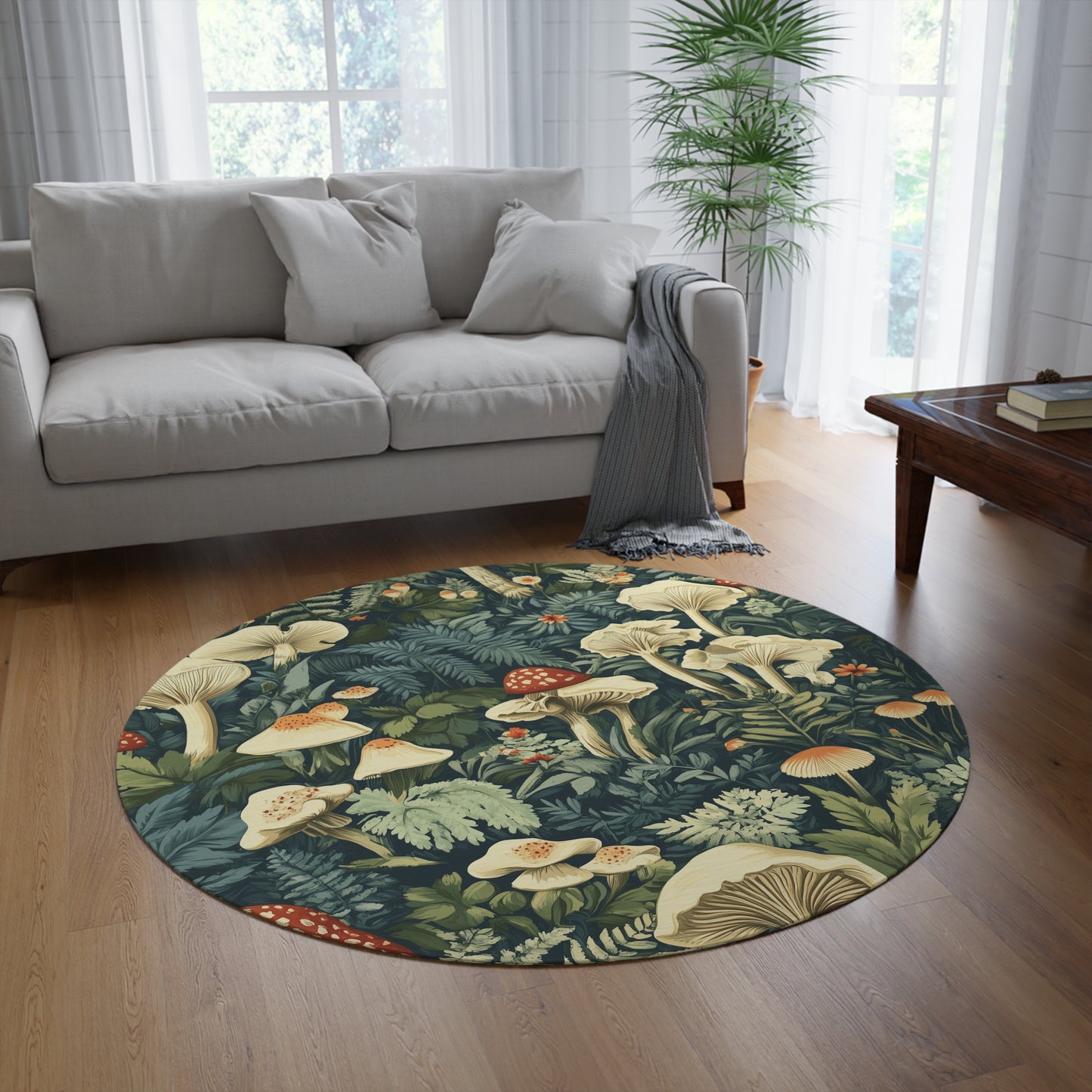 Mushroom Round Area Rug, Funky, Colorful & Unique Fairycore Area Rugs, Unique 60" Round Rug, Custom Print Available