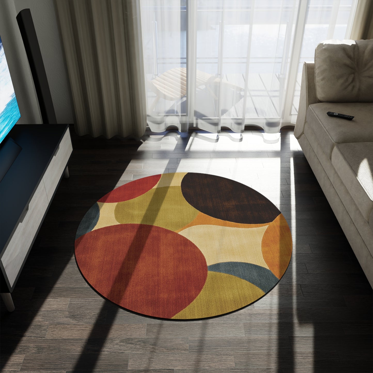Retro Round Area Rug, Funky, Colorful Cool Unique Area Rugs, Unique 60" Round Rug, Custom Print Available