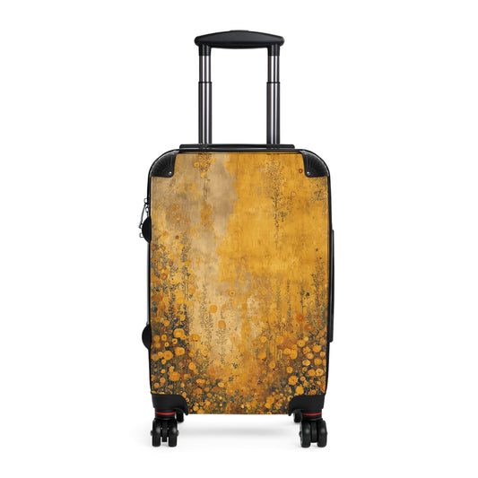 Gold Gustav Klimt Inspired Suitcase, Bright and Colorful Floral Luggage for Airport, Rolling Weekender Travel Bag Gift for Flight Attendant