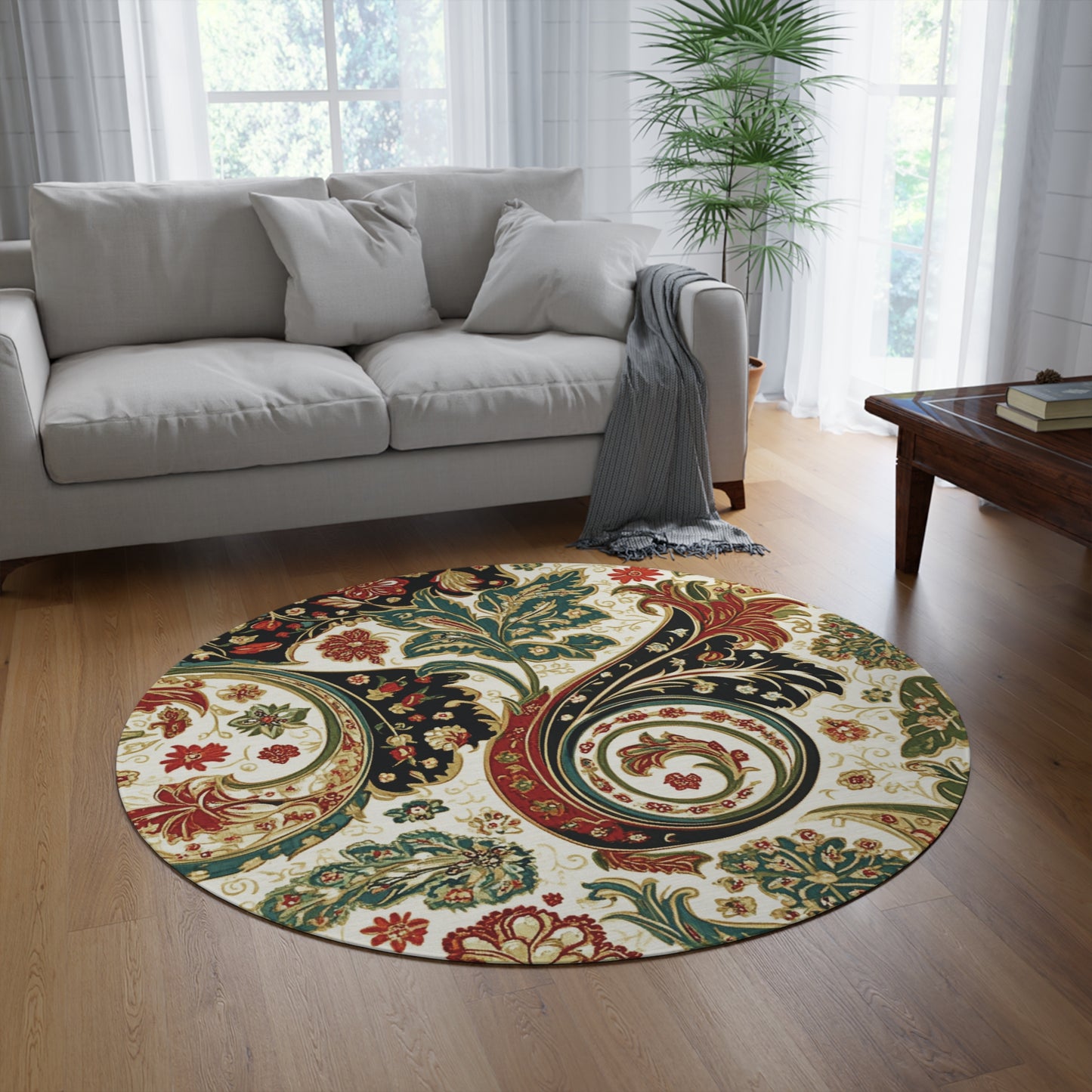 Retro Paisley Round Area Rug, Funky, Colorful Cool Unique Area Rugs, Unique 60" Round Rug, Custom Print Available