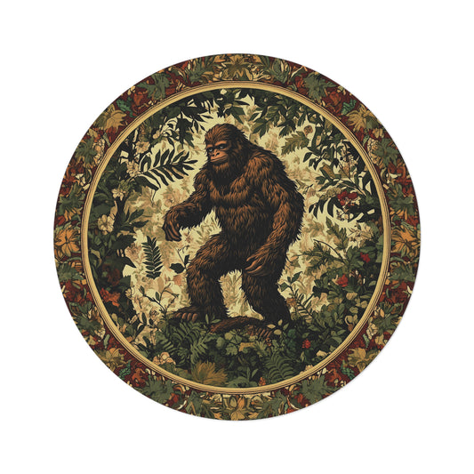 Round Rug for Bigfoot Fans, Funky Sasquatch Area Rug, Colorful Yeti Décor, Cryptid Camper Gift, Unique 60" Round Rug, Yeti Pattern Rug