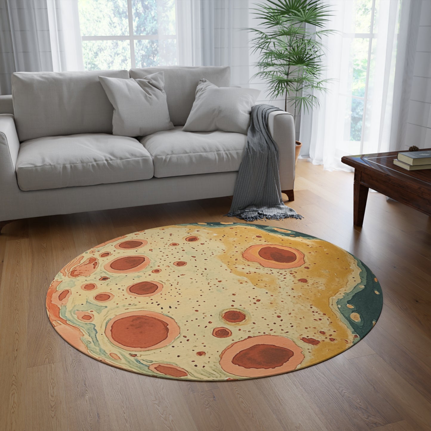 Round Mushroom Spore Area Rug, Funky & Unique Fairycore Area Rugs, Unique 60" Round Rug, Custom Print Available