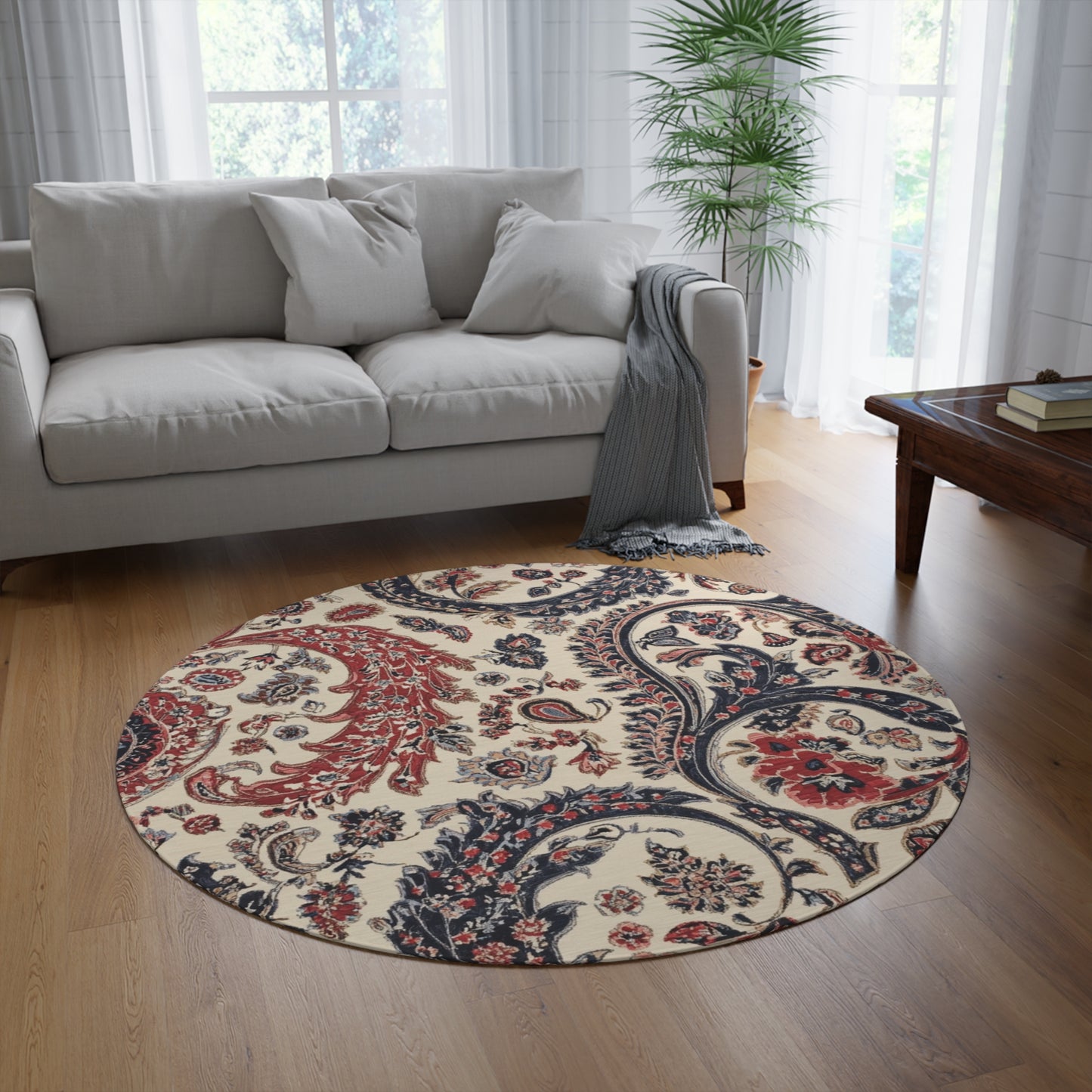 Retro Paisley Round Area Rug, Funky, Colorful Cool Unique Area Rugs, Unique 60" Round Rug, Custom Print Available