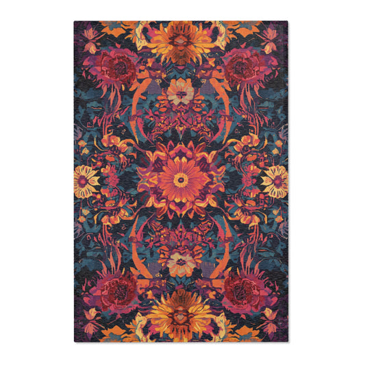 Modern Boho Floral Area Rug, Funky, Colorful, & Unique Area Rugs, Custom Print Rug Bathmat Doormat, 3 Sizes-24x36 in, 36x60 in and 48x72 in