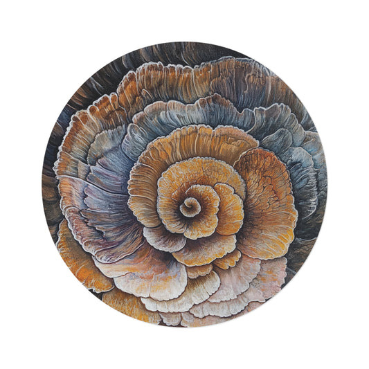 Round Turkey Tail Mushroom Area Rug, Funky & Unique Fairycore Area Rugs, Unique 60" Round Rug, Custom Print Available