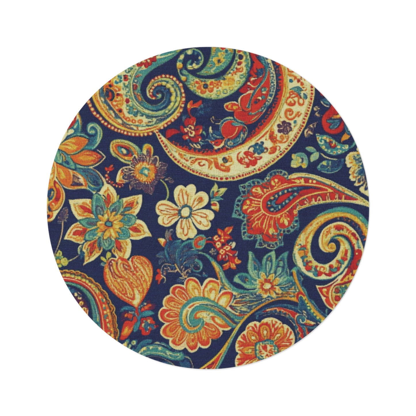 Retro Gustav Klimt Inspired Round Paisley Area Rug, Funky, Colorful & Unique Area Rugs, Unique 60" Round Rug, Woodland Forest Rug