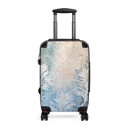 Tropical Floral Blue Suitcase, Bright and Colorful Designer Luggage for Airport, Rolling Weekender Travel Bag Gift for Flight Attendant