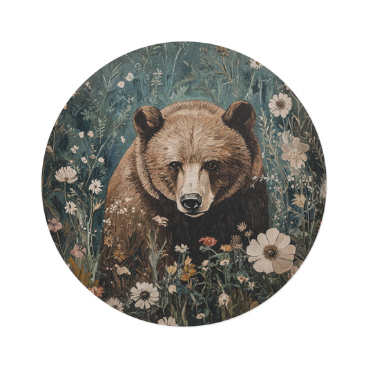 Round Bear Area Rug, Funky, Colorful & Unique Area Rugs, Unique 60" Round Rug, Woodland Animal Forest Rug, Woodland Nursery Rug