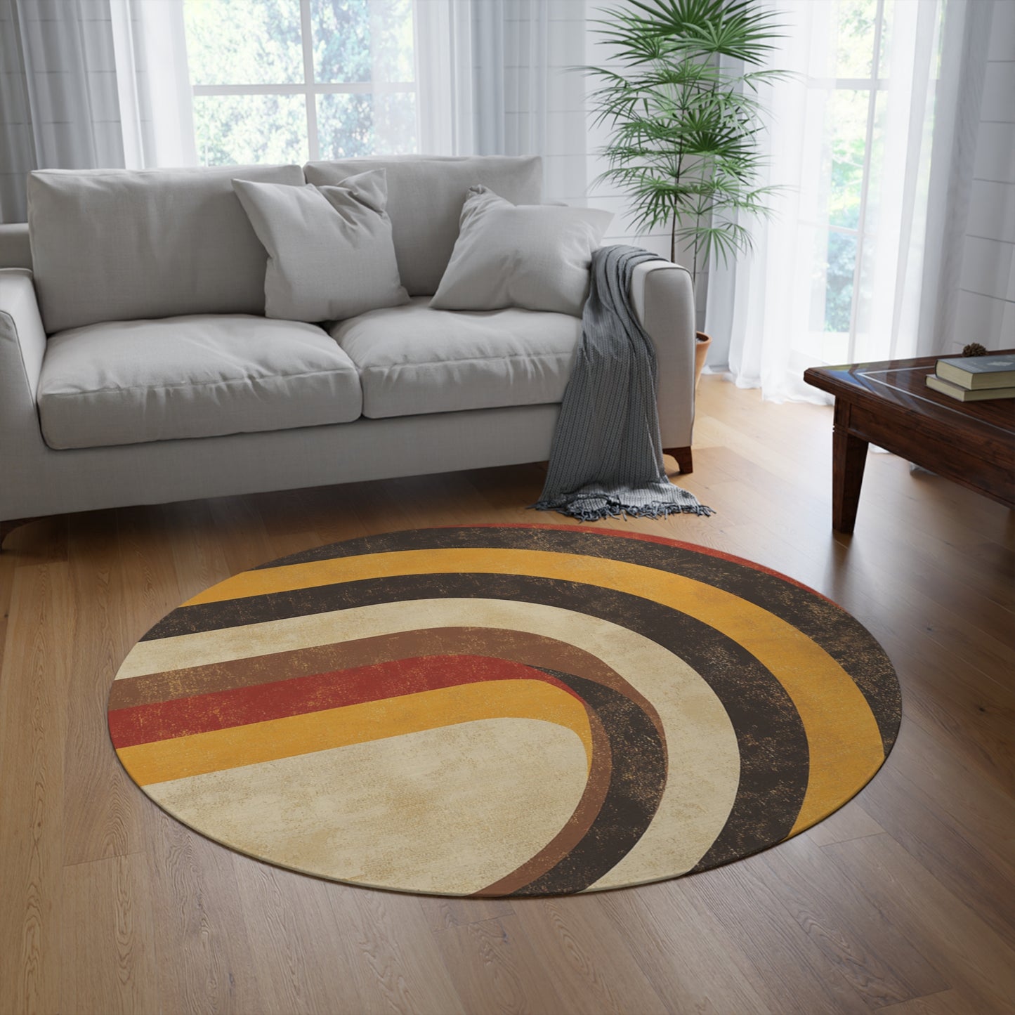 Retro Round Area Rug, Funky, Colorful Cool Unique Area Rugs, Unique 60" Round Rug, Custom Print Available