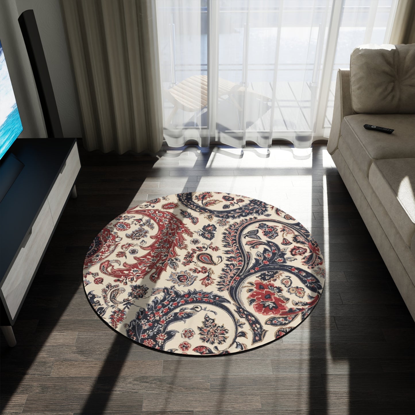 Retro Paisley Round Area Rug, Funky, Colorful Cool Unique Area Rugs, Unique 60" Round Rug, Custom Print Available