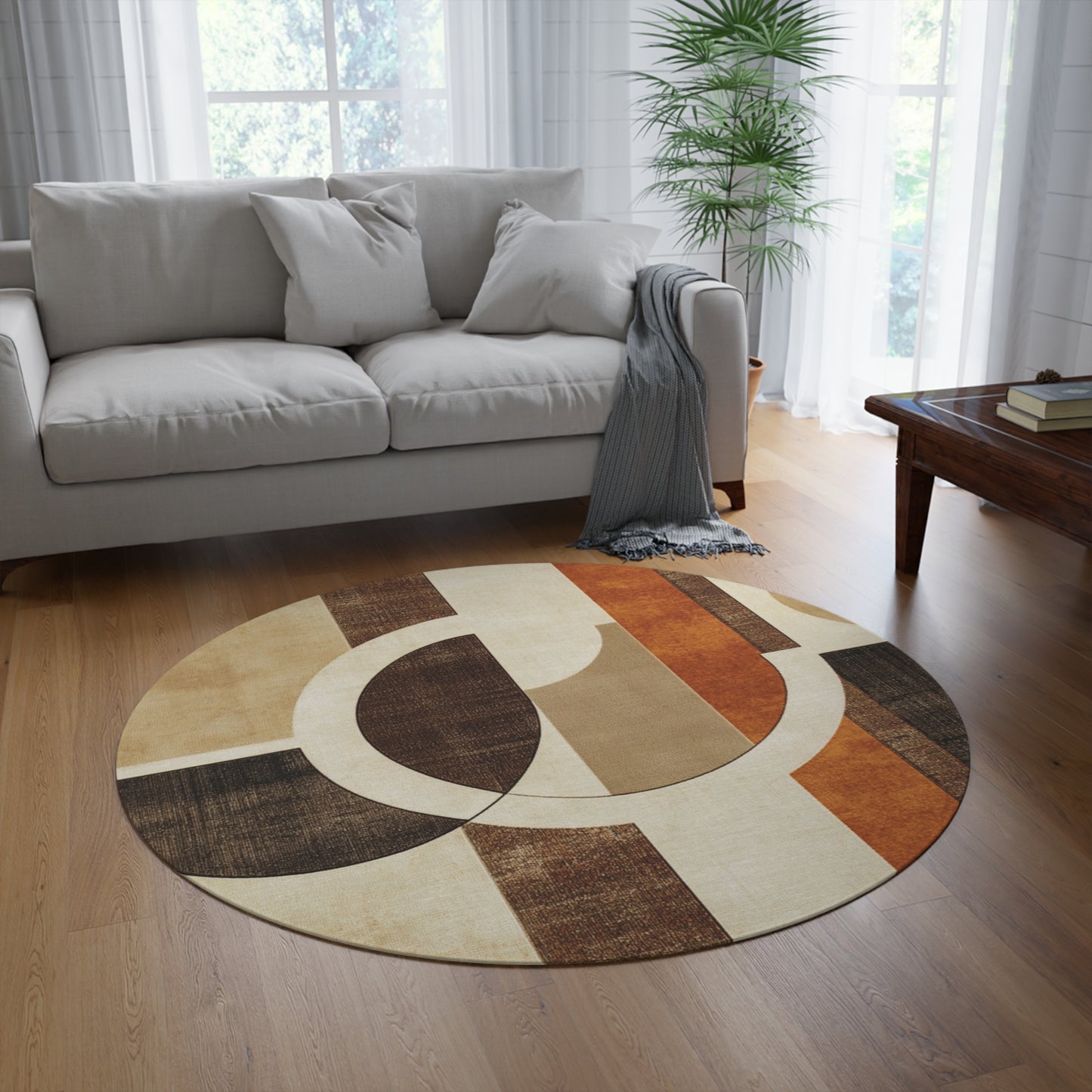 Retro Round Area Rug, Funky, Colorful Cool Unique Area Rugs, Unique 60" Round Rug, Custom Print Available