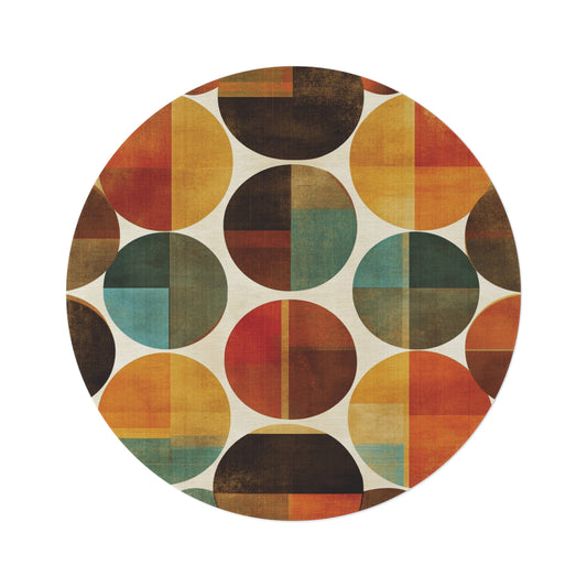 Retro Round Area Rug, Funky, Colorful Cool Unique Area Rugs, Unique 60" Round Rug, Custom Print Available