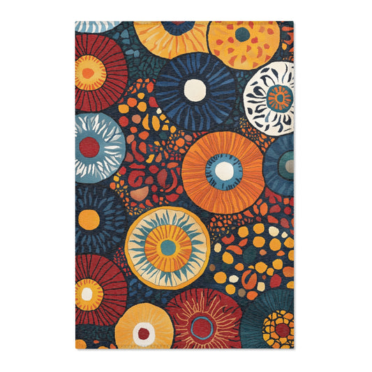 Modern Boho Circle Area Rug, Funky, Colorful, & Unique Area Rugs, Custom Print Rug Bathmat Doormat, 3 Sizes-24x36 in, 36x60 in and 48x72 in