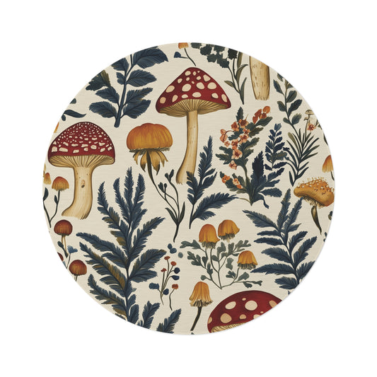 Round Mushroom Area Rug, Funky, Colorful & Unique Fairycore Area Rugs, Unique 60" Round Rug, Custom Print Available