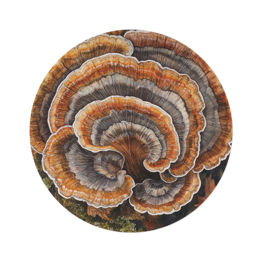 Round Turkey Tail Mushroom Area Rug, Funky & Unique Fairycore Area Rugs, Unique 60" Round Rug, Custom Print Available