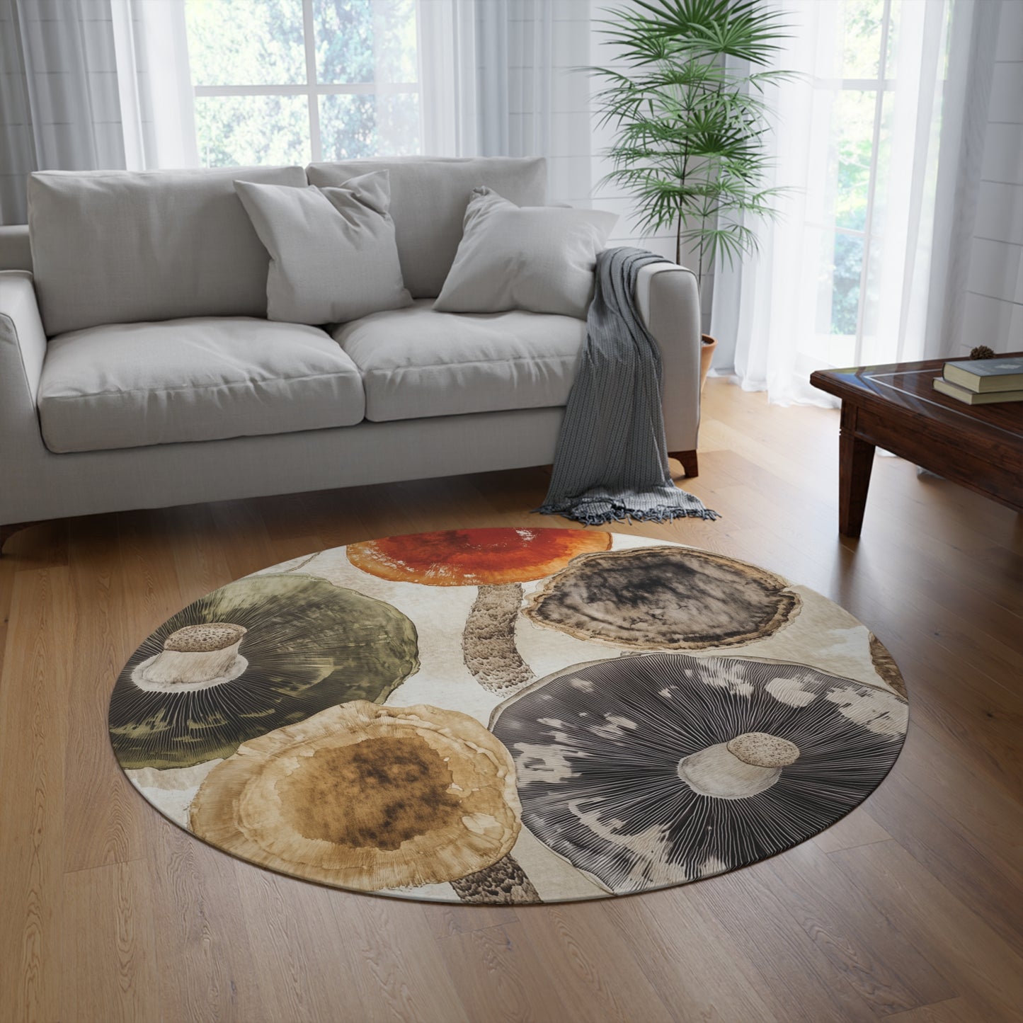 Round Mushroom Area Rug, Funky & Unique Fairycore Area Rugs, Unique 60" Round Rug, Custom Print Available