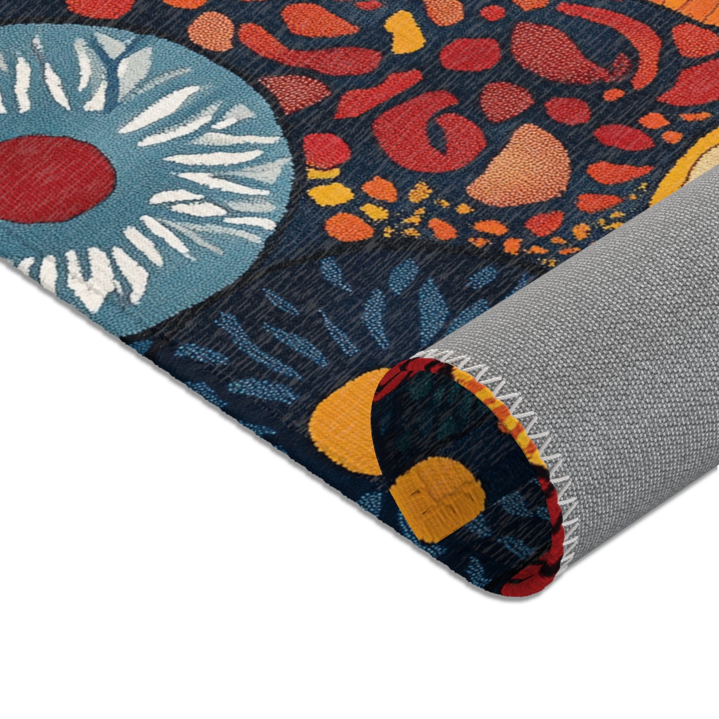 Modern Boho Circle Area Rug, Funky, Colorful, & Unique Area Rugs, Custom Print Rug Bathmat Doormat, 3 Sizes-24x36 in, 36x60 in and 48x72 in