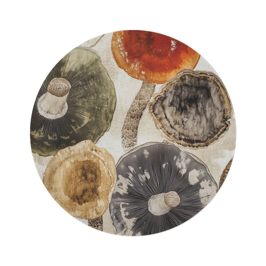 Round Mushroom Area Rug, Funky & Unique Fairycore Area Rugs, Unique 60" Round Rug, Custom Print Available