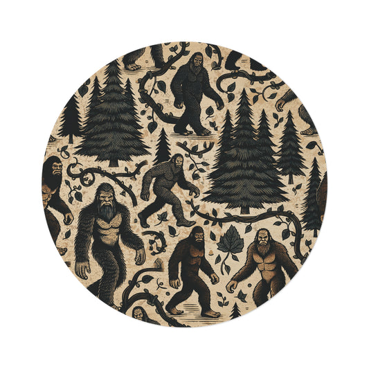 Round Rug for Bigfoot Fans, Funky Sasquatch Area Rug, Colorful Yeti Décor, Cryptid Camper Gift, Unique 60" Round Rug, Yeti Pattern Rug