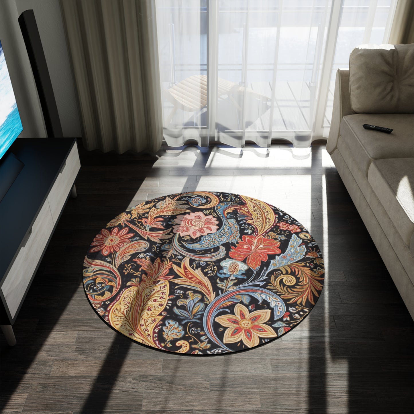 Retro Paisley Round Area Rug, Funky, Colorful Cool Unique Area Rugs, Unique 60" Round Rug, Custom Print Available
