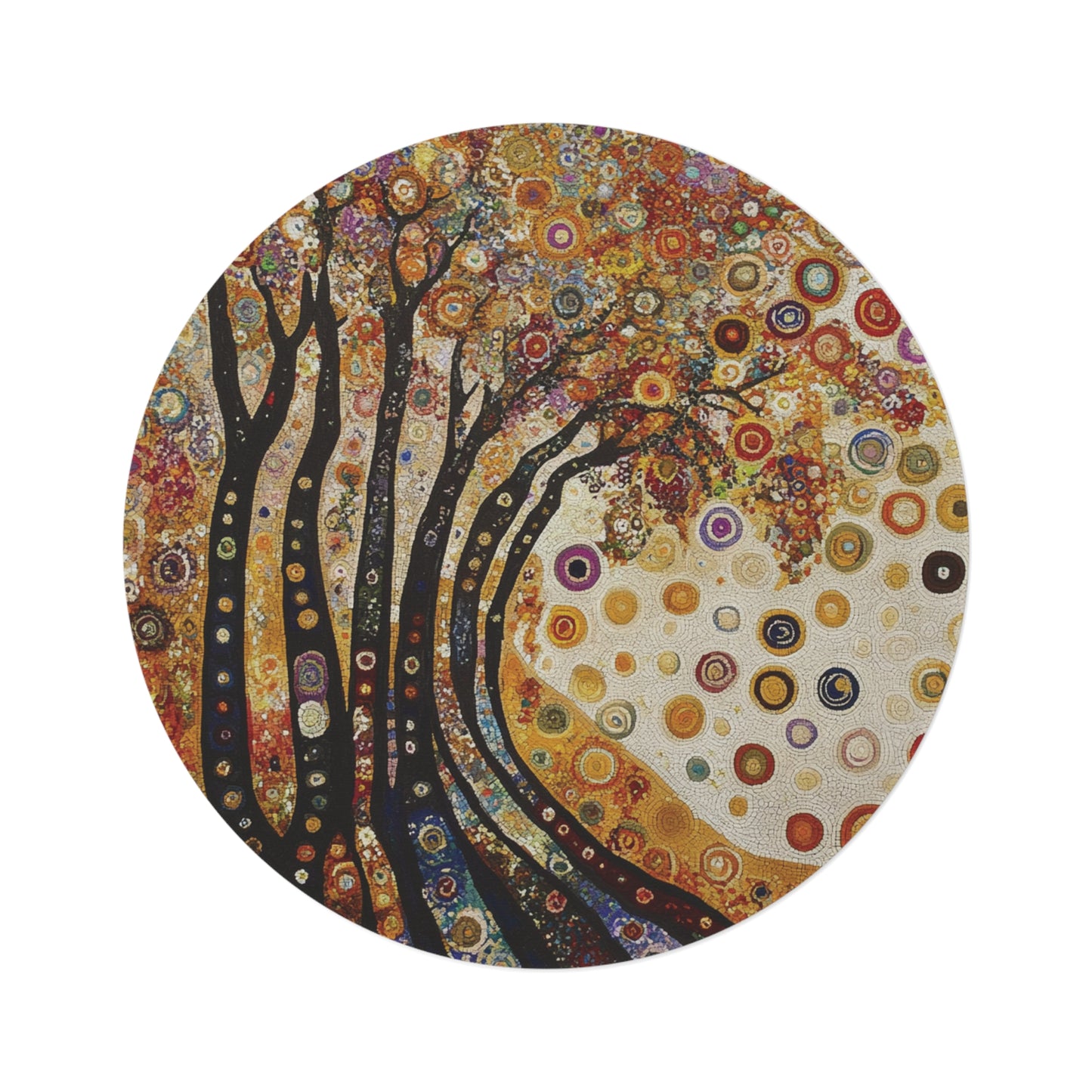 Gustav Klimt Inspired Round Area Rug, Funky, Colorful & Unique Area Rugs, Unique 60" Round Rug, Woodland Forest Rug