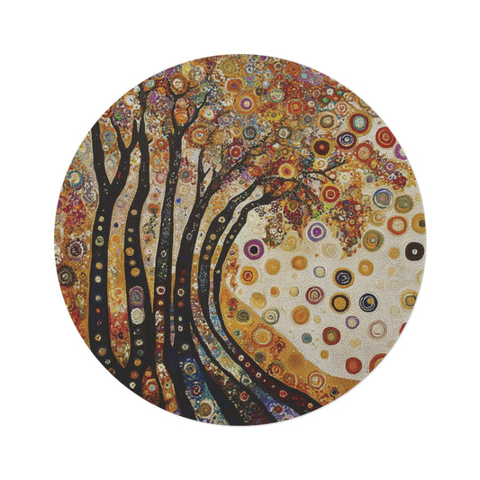 Gustav Klimt Inspired Round Area Rug, Funky, Colorful & Unique Area Rugs, Unique 60" Round Rug, Woodland Forest Rug