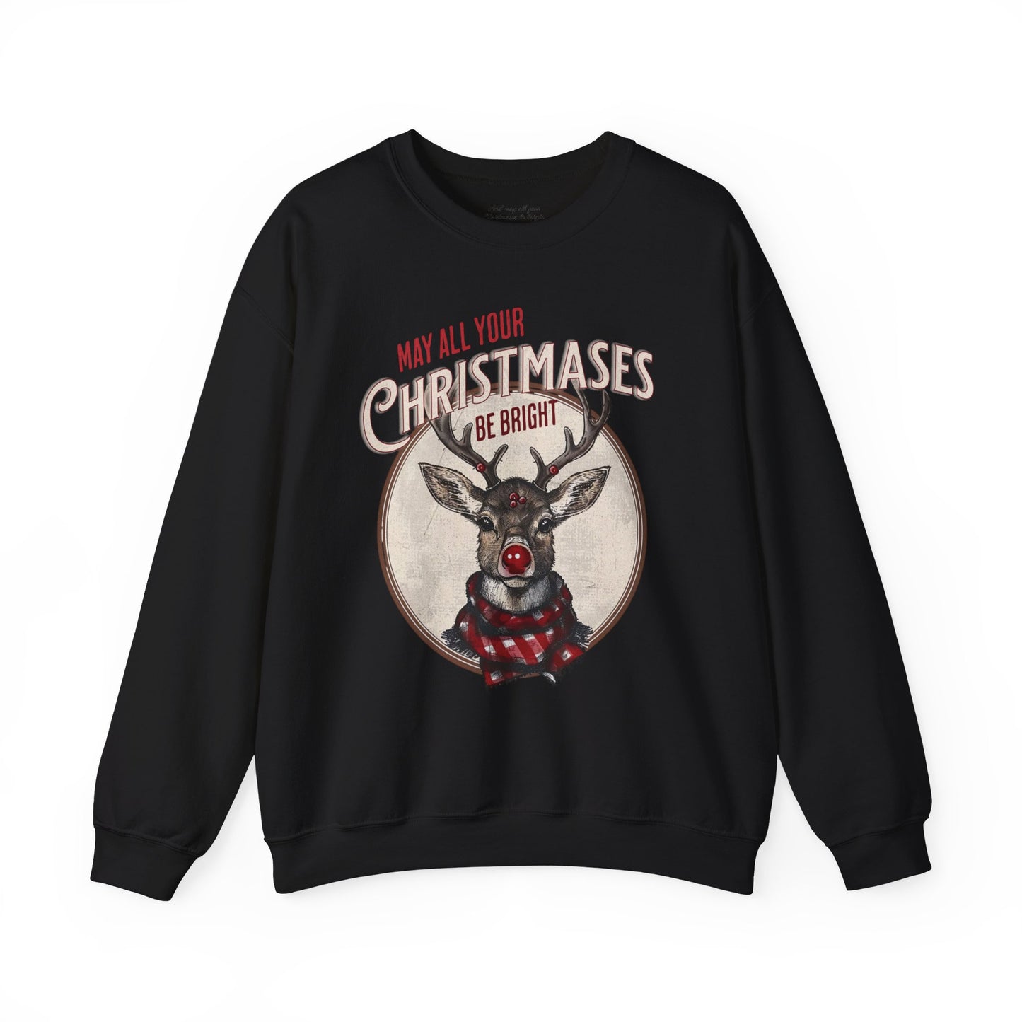 Reindeer Sweatshirt, Unisex Heavy Blend Crewneck, Rudolph Reindeer Red Nose, Christmas Reindeer Shirt, Merry and Bright, White Elephant Gift