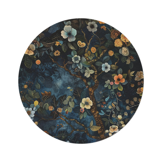 Woodland Floral Botanical Round Area Rug, Funky, Colorful Cool Unique Area Rugs, Unique 60" Round Rug, Custom Print Available