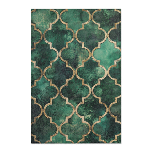 Green Moroccan Area Rug, Low Pile, Funky, Colorful, & Unique Area Rugs, Custom Print Rug or Bathmat Doormat, 2 Sizes - 24x36 in and 48x72 in