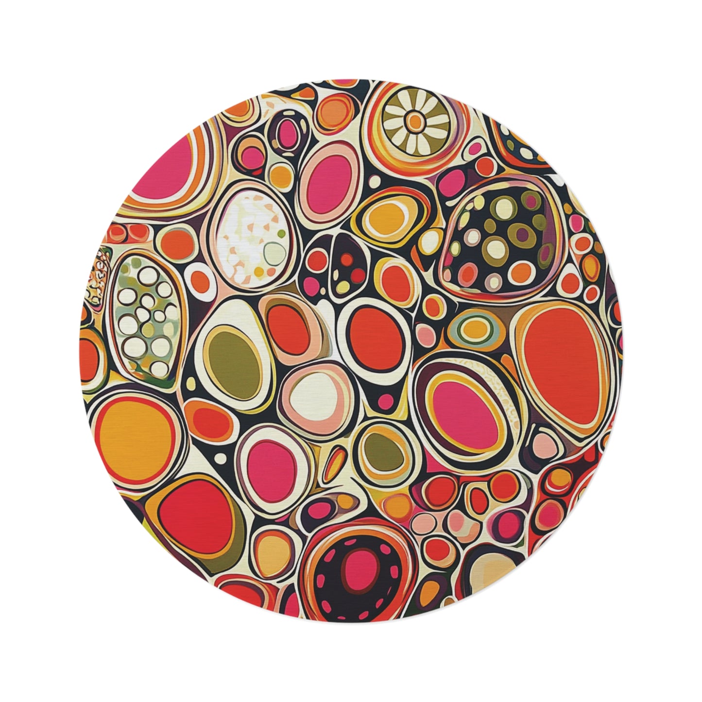 Retro Round Area Rug, Funky, Colorful Cool Unique Area Rugs, Unique 60" Round Rug, Custom Print Available