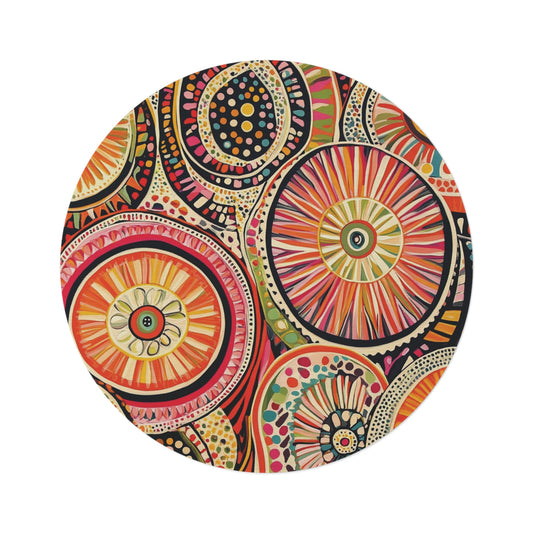 Retro Round Area Rug, Funky, Colorful Cool Unique Area Rugs, Unique 60" Round Rug, Custom Print Available