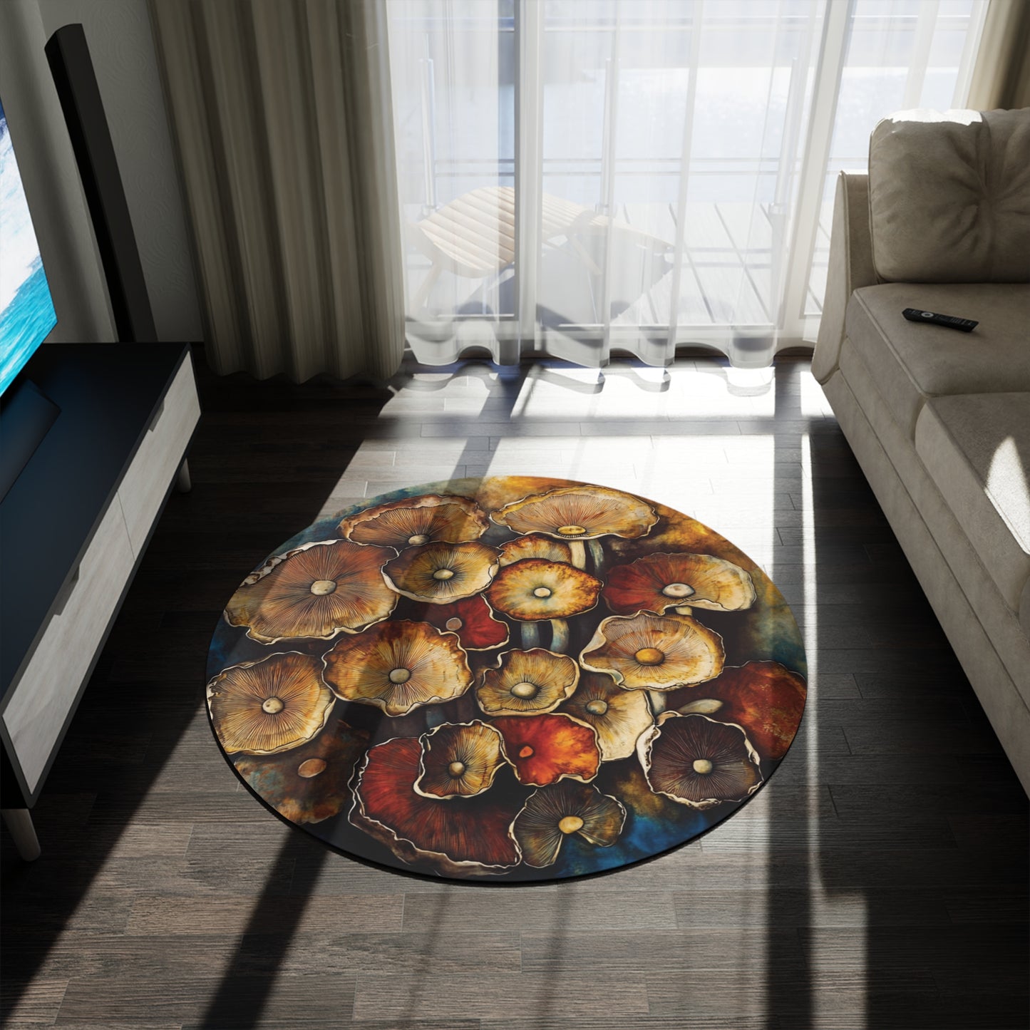 Round Mushroom Area Rug, Funky & Unique Fairycore Area Rugs, Unique 60" Round Rug, Custom Print Available