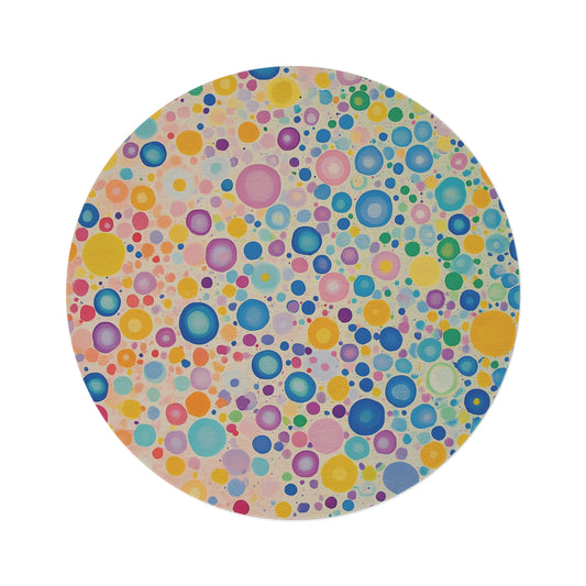 Retro Polka Dot Round Area Rug, Funky, Colorful Cool Unique Area Rugs, Unique 60" Round Rug, Custom Print Available