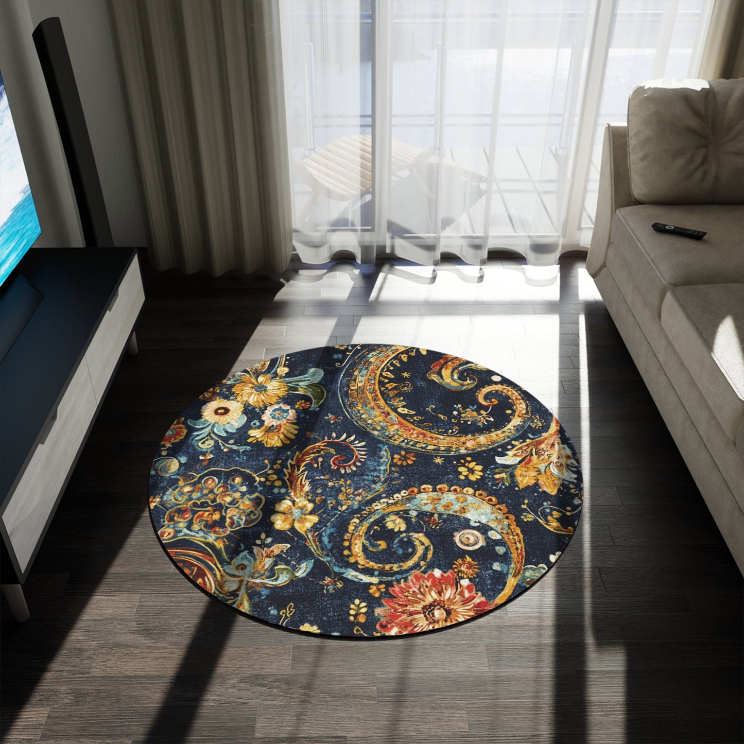 Retro Gustav Klimt Inspired Round Paisley Area Rug, Funky, Colorful & Unique Area Rugs, Unique 60" Round Rug, Woodland Forest Rug