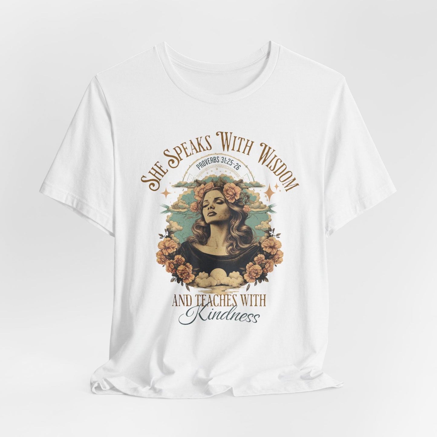 She Speaks with Wisdom T-Shirt - Unisex Jersey Short Sleeve Tee, Christian Merch, Christian Streetwear, Faith Based Shirt