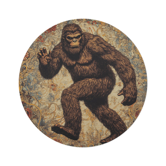 Round Rug for Bigfoot Fans, Funky Sasquatch Area Rug, Colorful Yeti Décor, Cryptid Camper Gift, Unique 60" Round Rug, Sasquatch Gifts