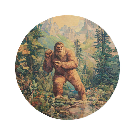 Round Rug for Bigfoot Fans, Funky Sasquatch Area Rug, Colorful Yeti Décor, Cryptid Camper Gift, Unique 60" Round Rug, Sasquatch Gifts