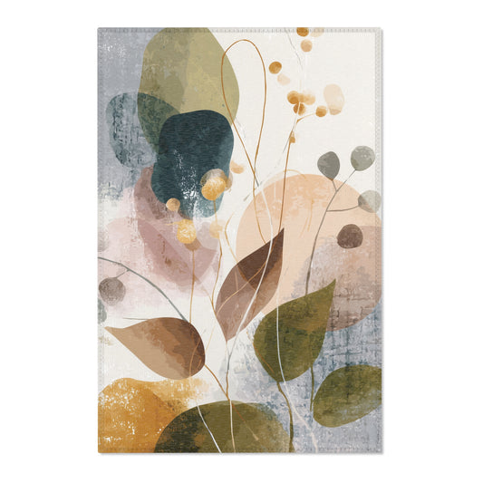 Modern Floral Boho Area Rug, Funky, Off White, & Unique Area Rugs, Custom Print Rug or Bathmat, 3 Sizes - 24x36 in, 36x60 in and 48x72 in